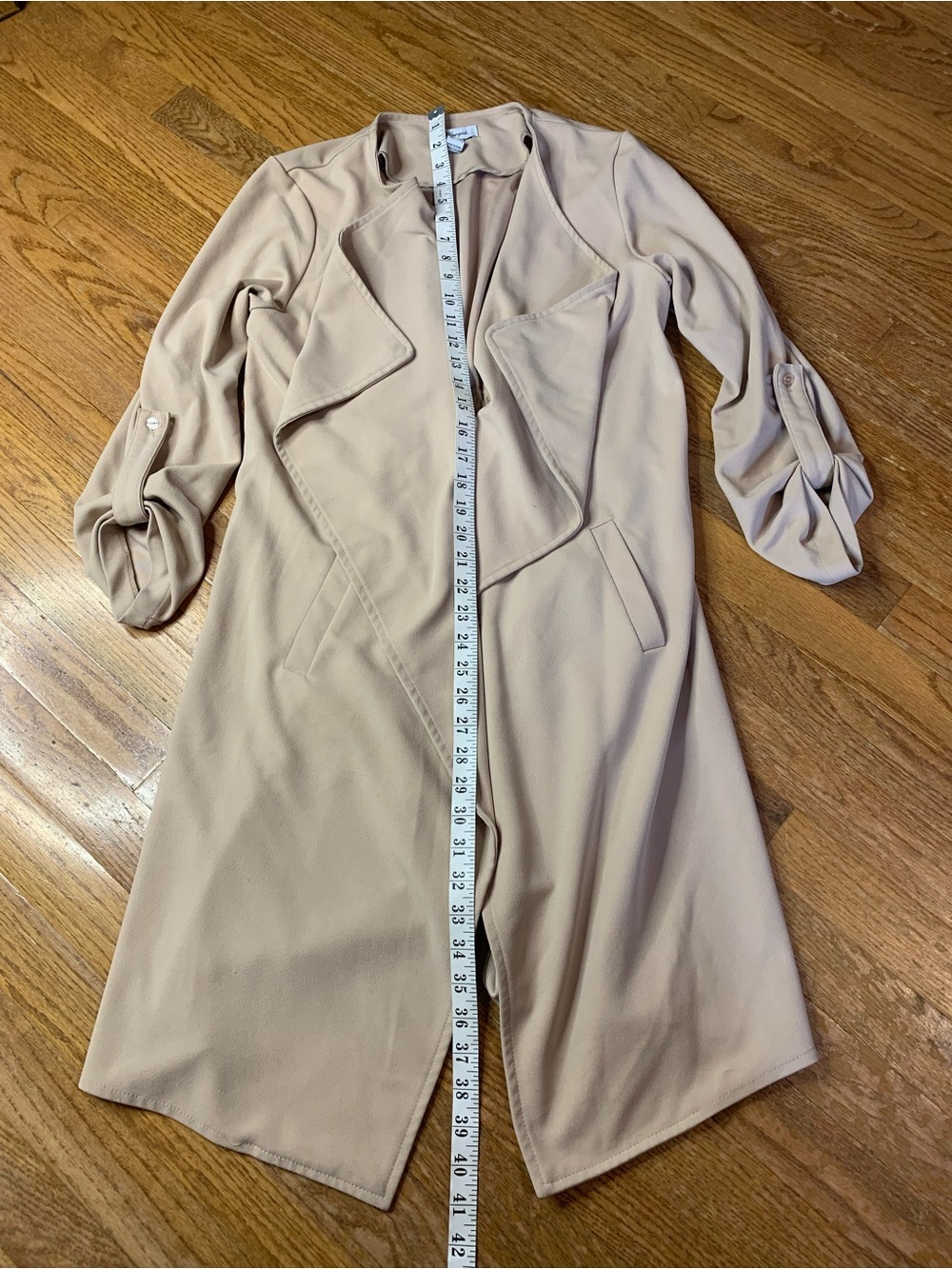 ReVamped Beige Drape Front Trench Coat Jacket Small S/P - Picture 7 of 12